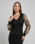 Black Flower Mesh Midi Dress
