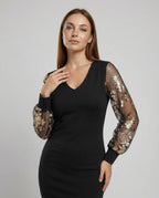 Black Flower Mesh Midi Dress