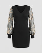 Black Flower Mesh Midi Dress