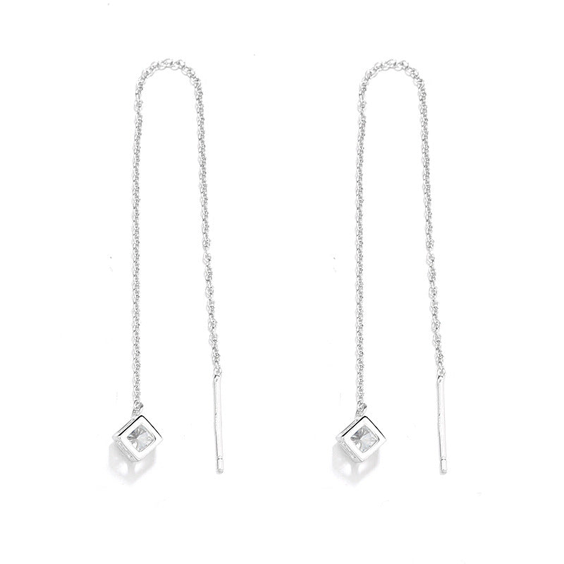 Women's earrings with elegant square pendant and shimmering zirconia