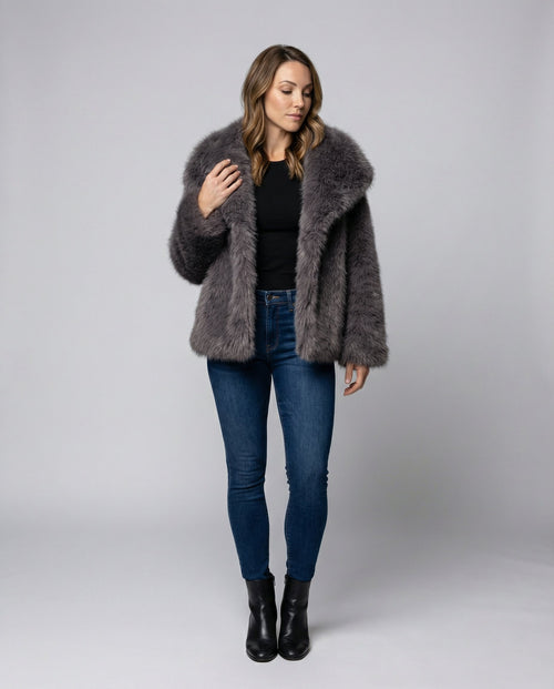 Faux-Fur Shawl Collar Jacket