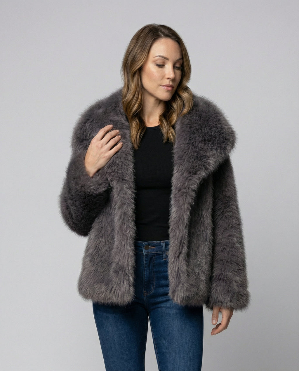 Faux-Fur Shawl Collar Jacket