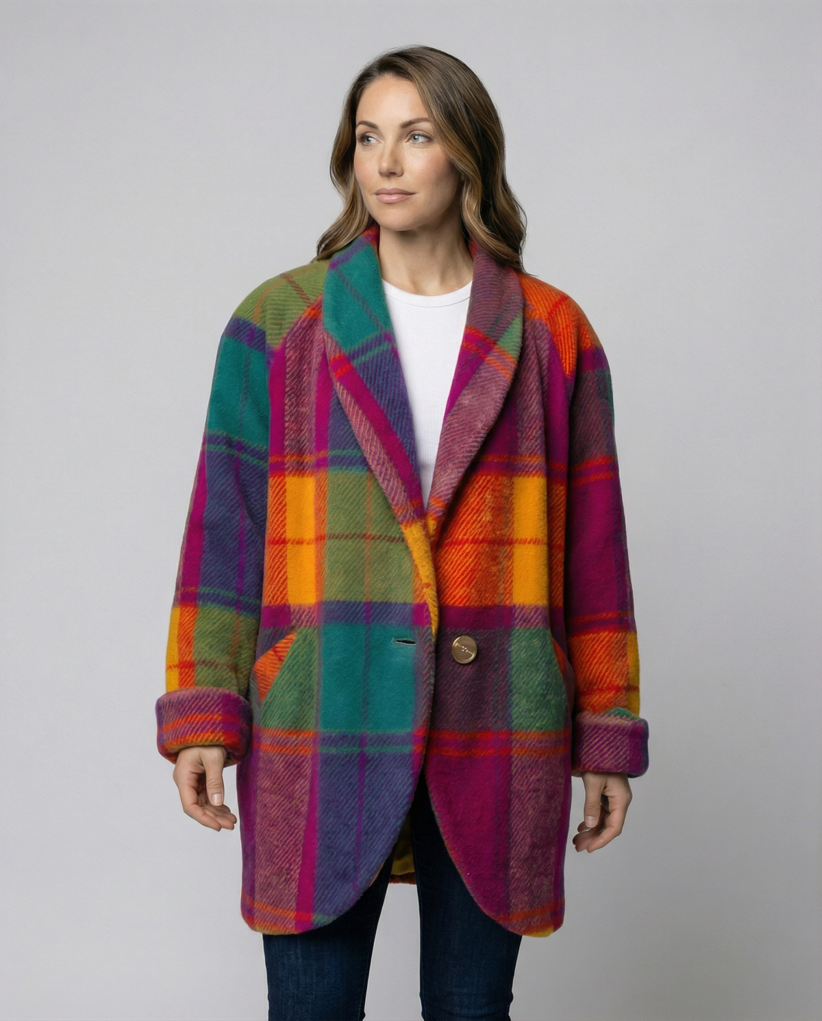 Oversized Check Pattern Women's Jacket