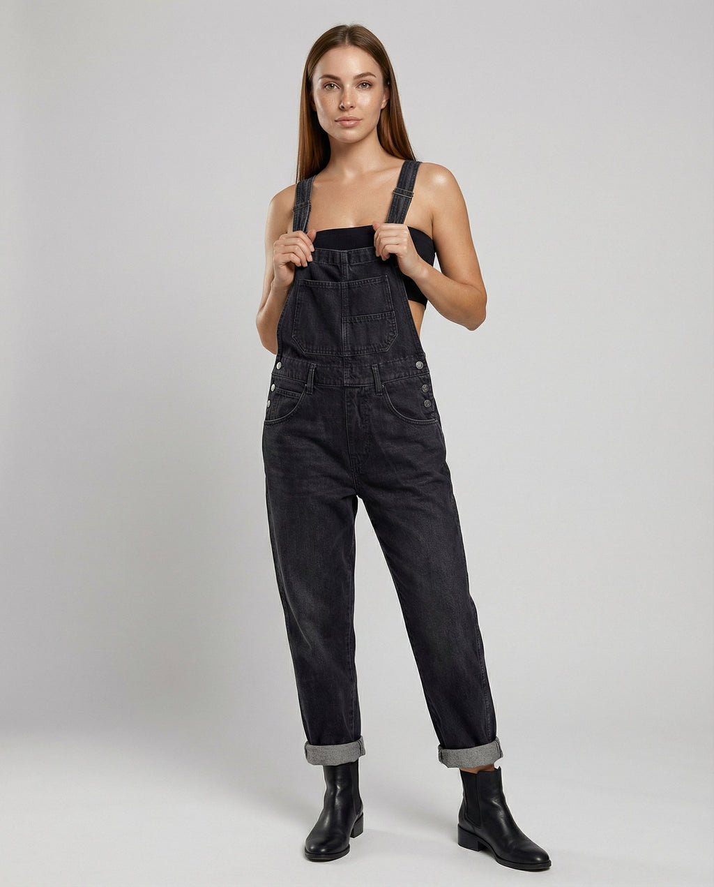 Denim Cross Back Overalls Women