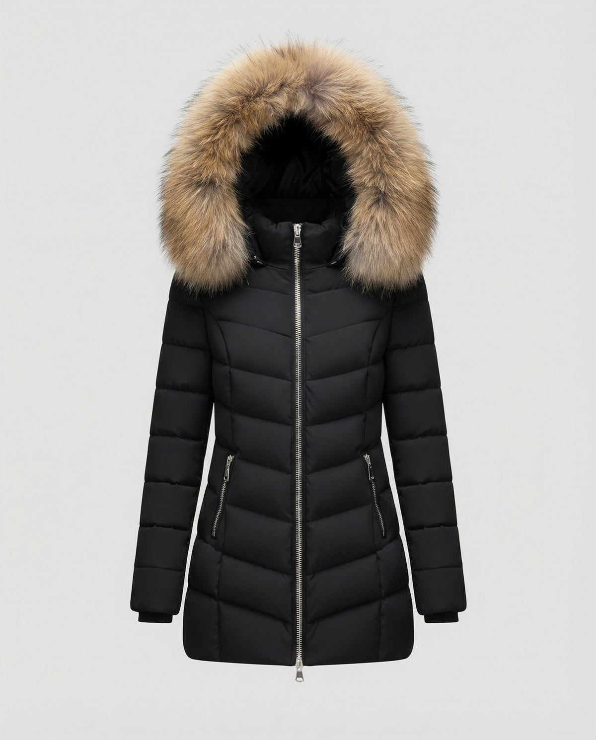 Down jacket women fur collar