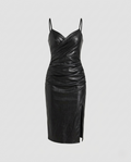 Women's fitted leather dress with slit
