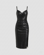 Women's fitted leather dress with slit