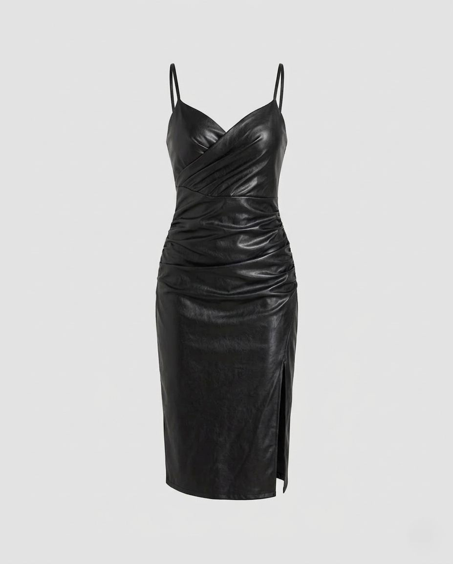 Women's fitted leather dress with slit