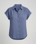 Short Sleeve Blouse Top Women with Crochet Accents