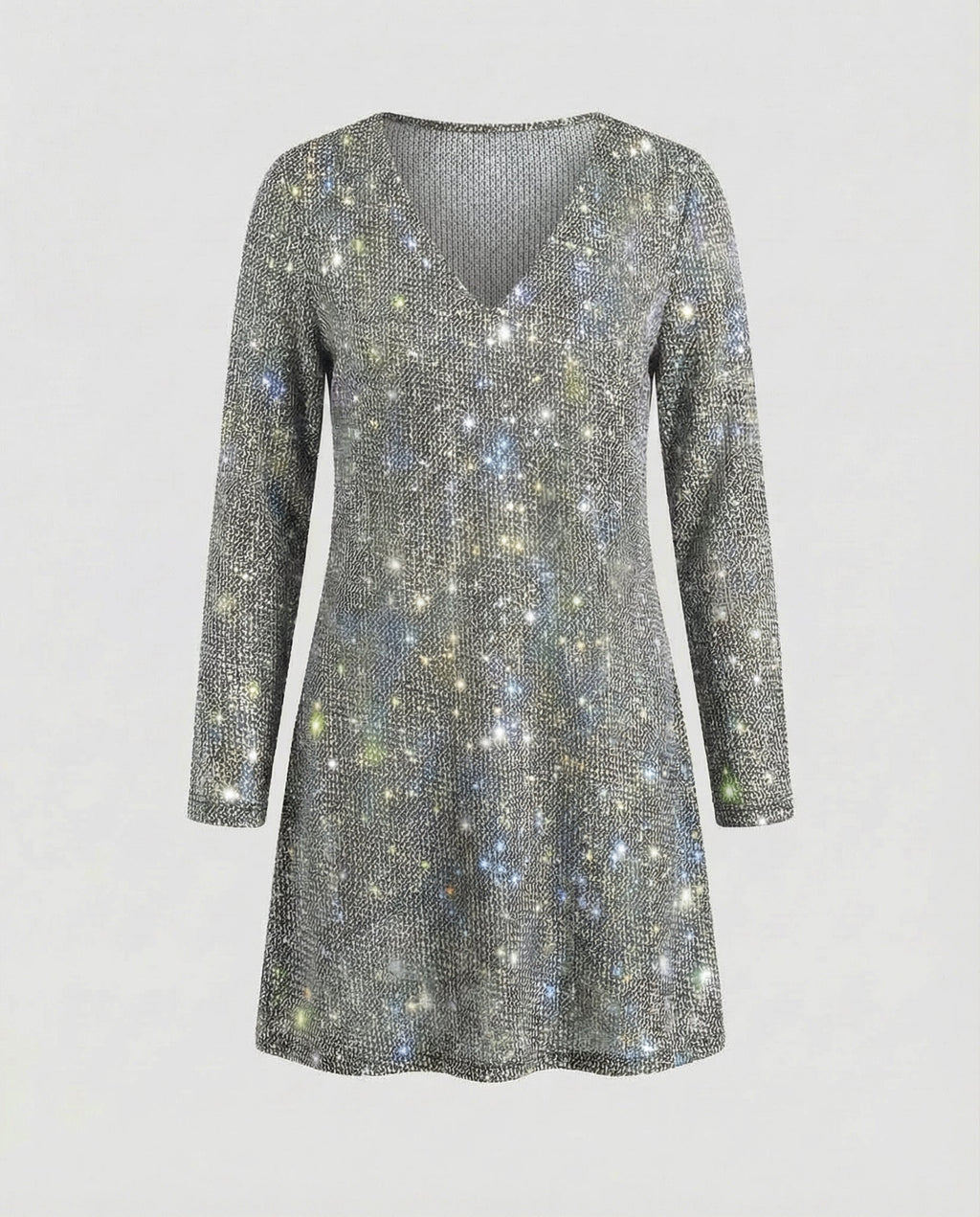 Silver V-neck Mini Dress