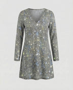Silver V-neck Mini Dress