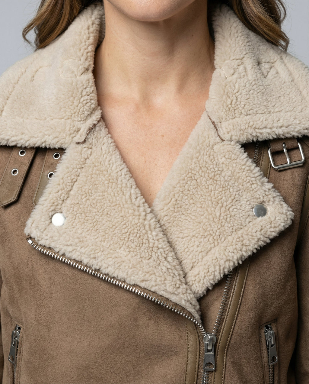 Suede jacket women Sherpa lining