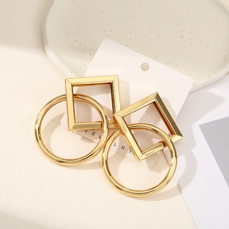 Women's Hanging Earrings with Square Design and Glossy Surface