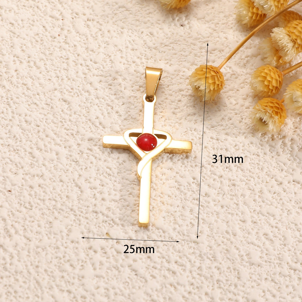 Ladies cross pendant with heart-shaped design and sparkling accents