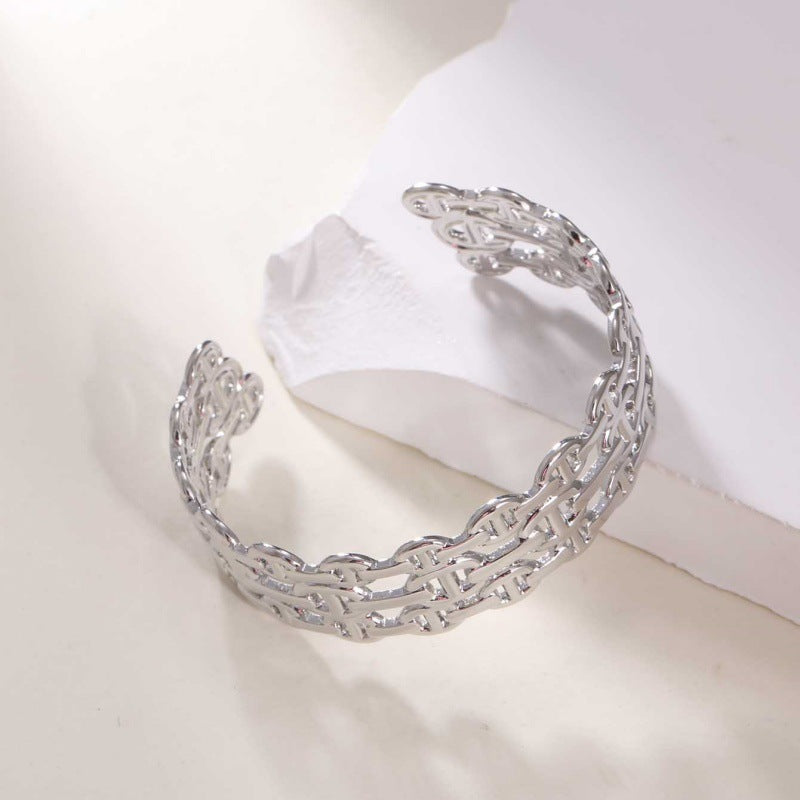 Women's Open Bangle in Modern Bamboo Design