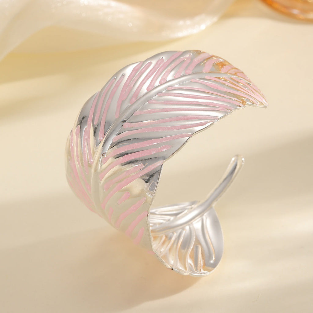 Ladies Open Cuff Bracelet in Tropical Leaf Design