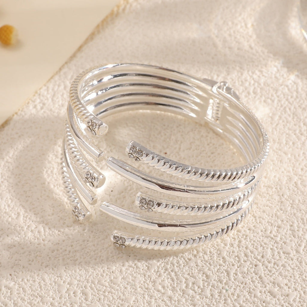 Women's Open Bangle with Modern, Layered Design
