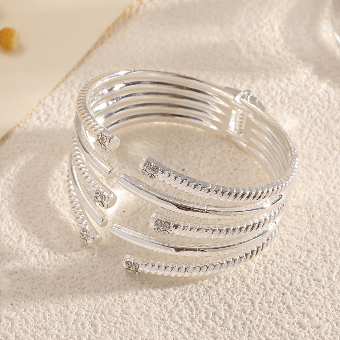 Women's Open Bangle with Modern, Layered Design