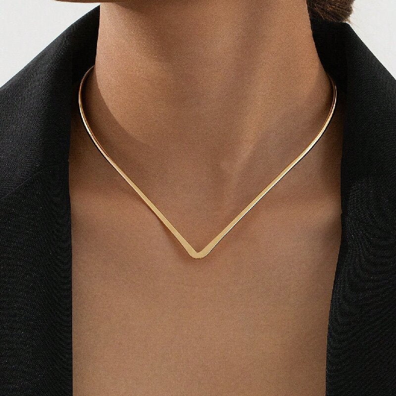 Women Choker Necklace with Modern V Design
