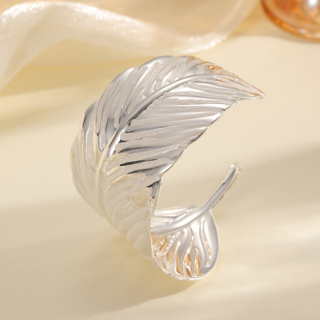 Ladies Open Cuff Bracelet in Tropical Leaf Design