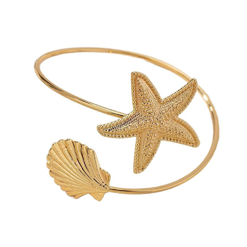 Women Open Bangle with Maritime Star and Shell Design