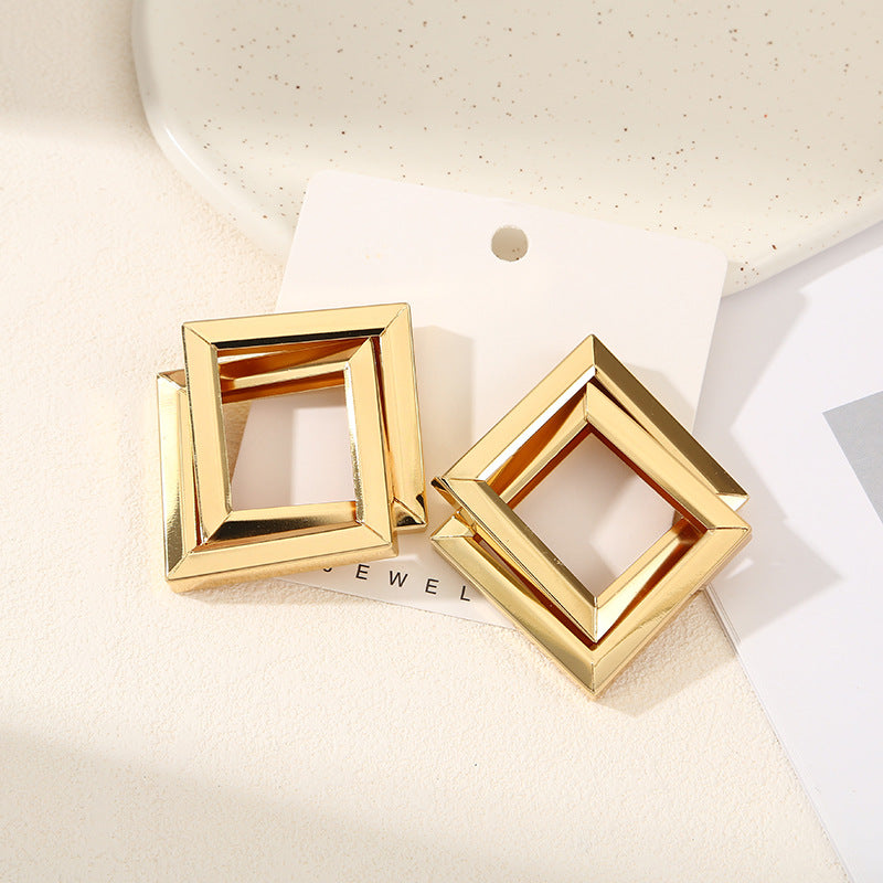Women's Hanging Earrings with Square Design and Glossy Surface