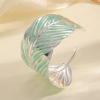Ladies Open Cuff Bracelet in Tropical Leaf Design