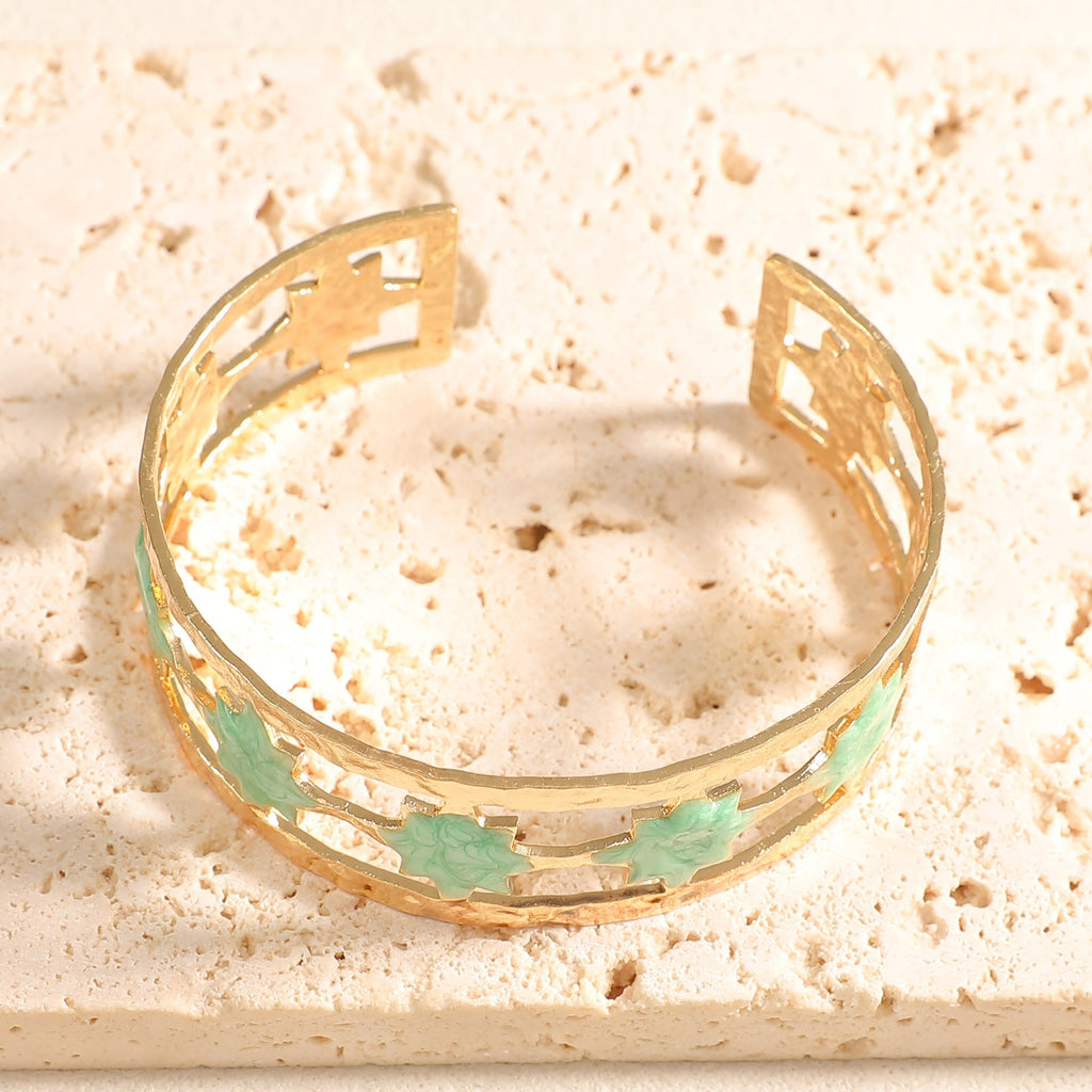 Women's Open Bangle with Elegant Leaf Design