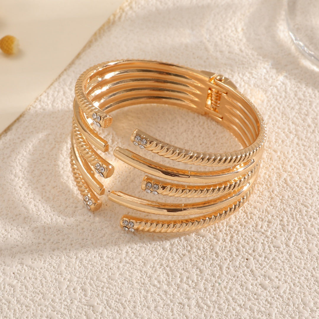 Women's Open Bangle with Modern, Layered Design
