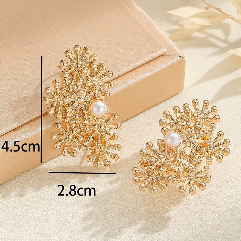 Women’s ear clips with elaborate flower design and pearl accent