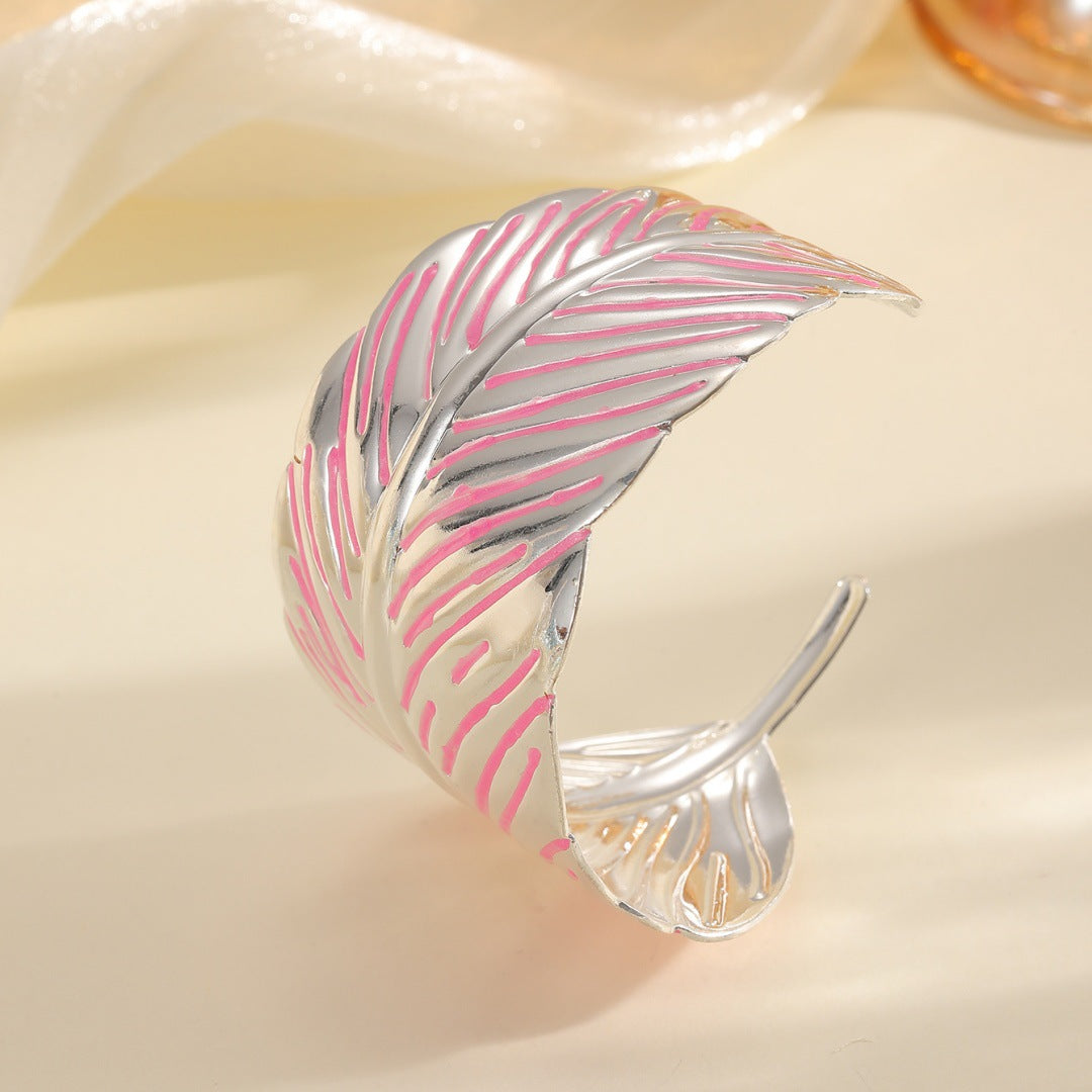 Ladies Open Cuff Bracelet in Tropical Leaf Design
