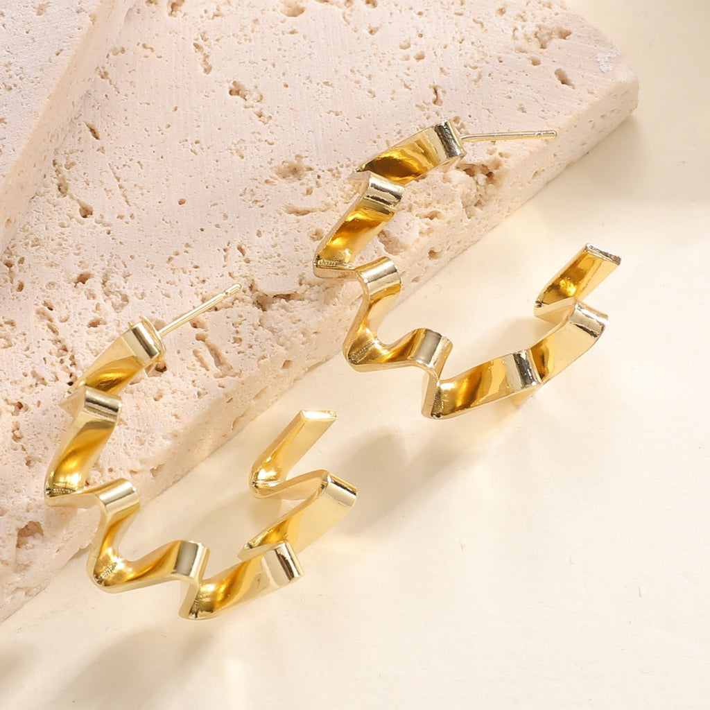 Women's Drop Earrings with Wavy Design