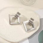 Women's Hanging Earrings with Square Design and Glossy Surface