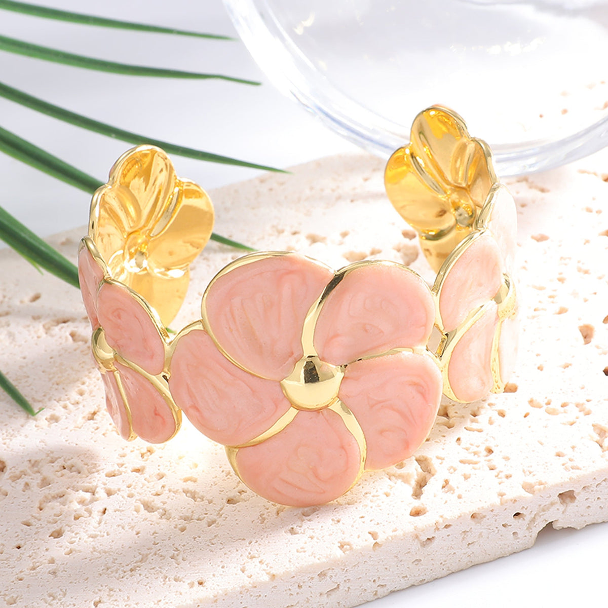 Ladies cuff bracelet with elaborate flower pattern