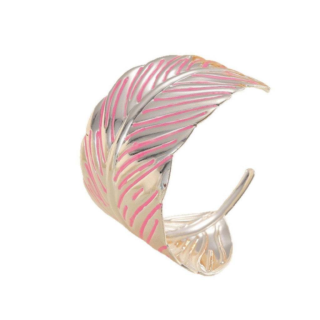 Ladies Open Cuff Bracelet in Tropical Leaf Design