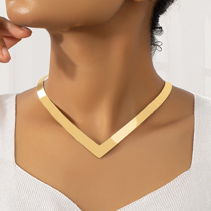 Women Choker Necklace with Modern V Design