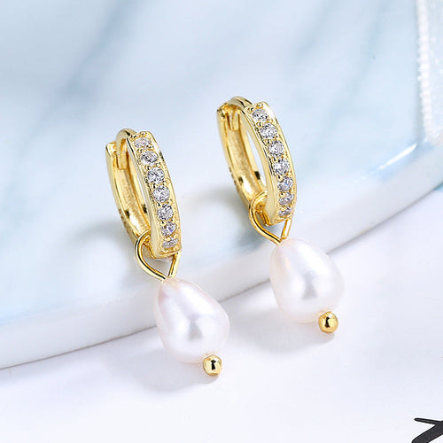 Ladies earrings with elegant zirconia decorations and pearl pendants