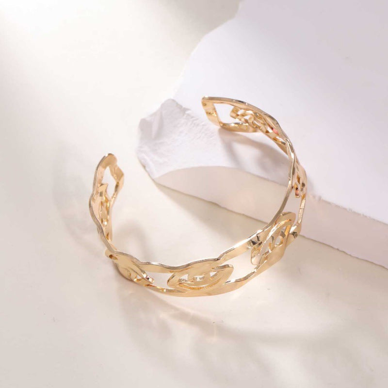 Women's Open Bangle in Modern Bamboo Design