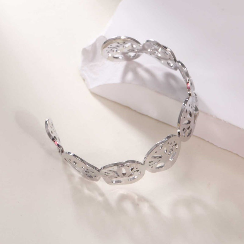 Women's Open Bangle in Modern Bamboo Design