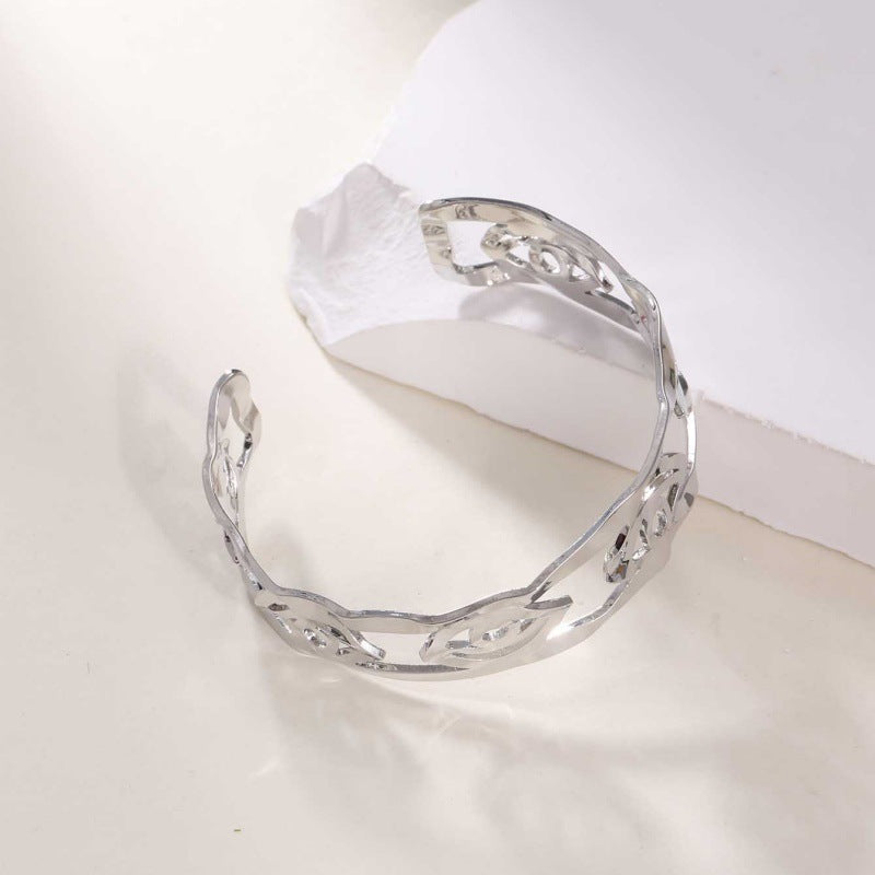 Women's Open Bangle in Modern Bamboo Design