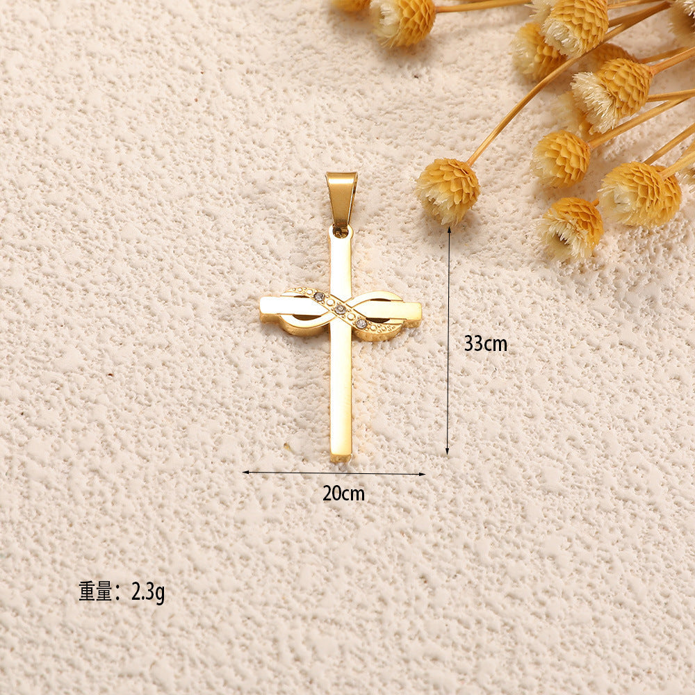 Ladies cross pendant with heart-shaped design and sparkling accents