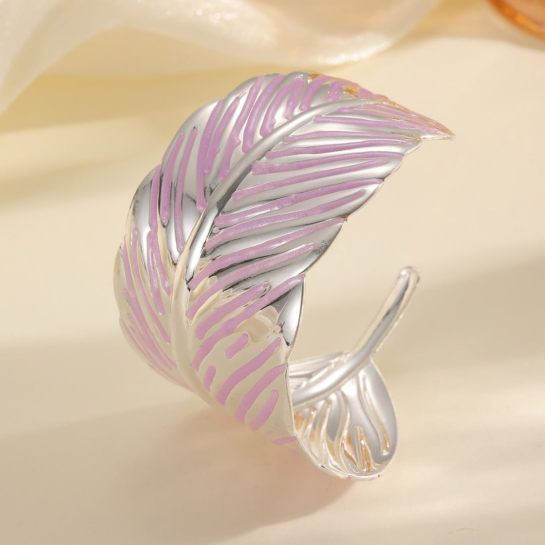Ladies Open Cuff Bracelet in Tropical Leaf Design