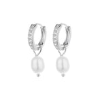 Ladies earrings with elegant zirconia decorations and pearl pendants