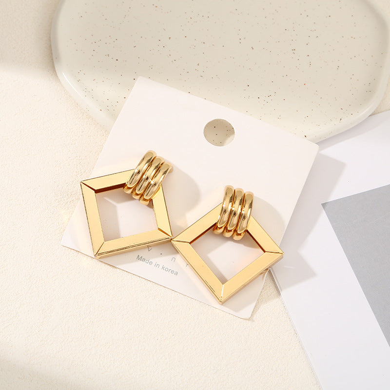 Women's Hanging Earrings with Square Design and Glossy Surface