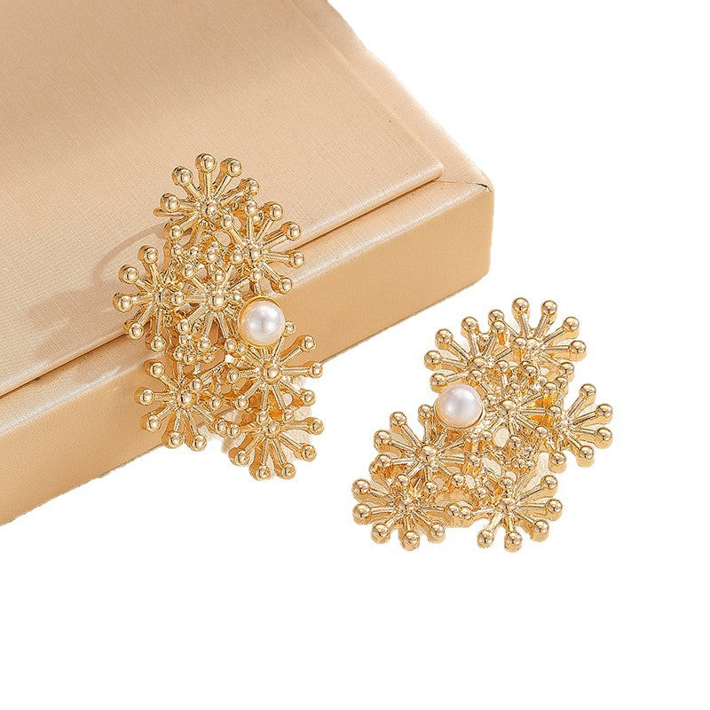 Women’s ear clips with elaborate flower design and pearl accent