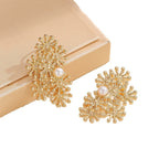 Women’s ear clips with elaborate flower design and pearl accent