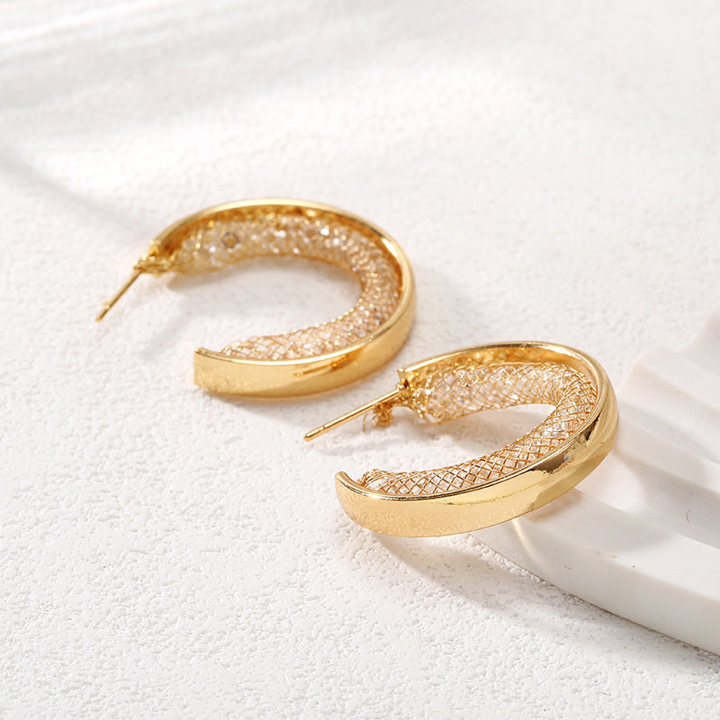Ladies Hanging Earrings with Innovative, Gold-colored Design