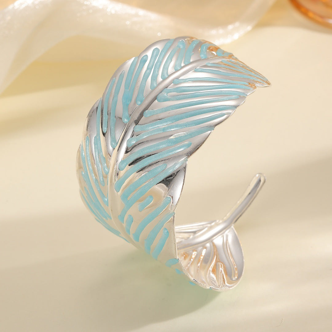 Ladies Open Cuff Bracelet in Tropical Leaf Design