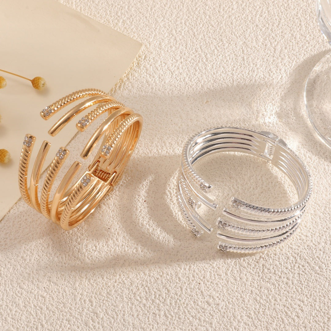 Women's Open Bangle with Modern, Layered Design