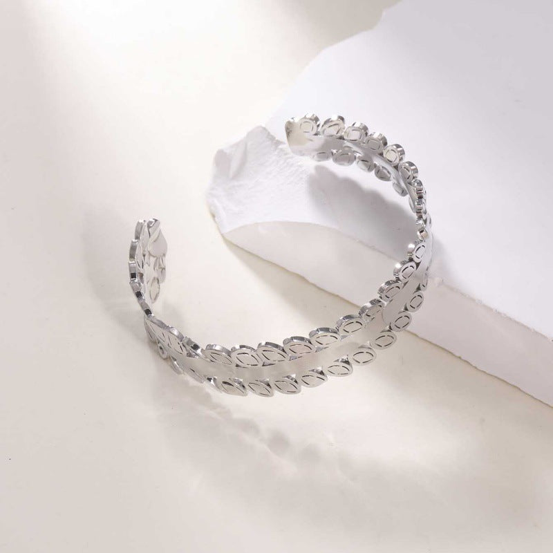 Women's Open Bangle in Modern Bamboo Design